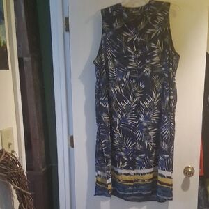 Roaman's Blue and Yellow Leaf Print Dress